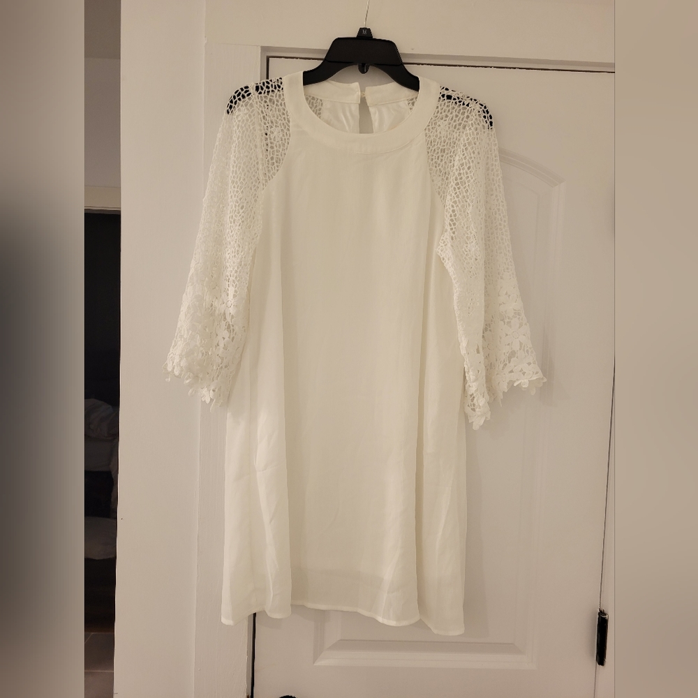 NWOT White Dress with long lace sleeves